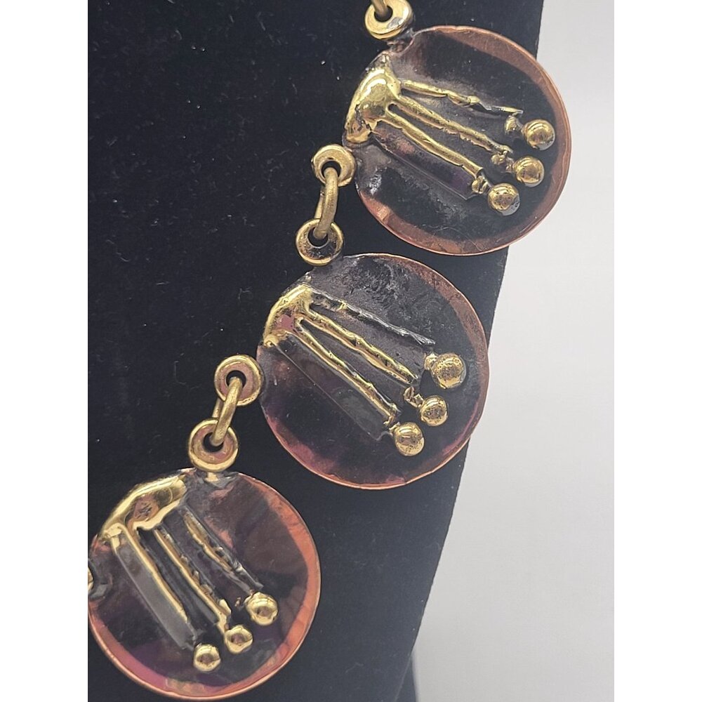 Copper Brass Brutalist Modernist Discs Statement Necklace Tribal Geometric - Picture 2 of 10
